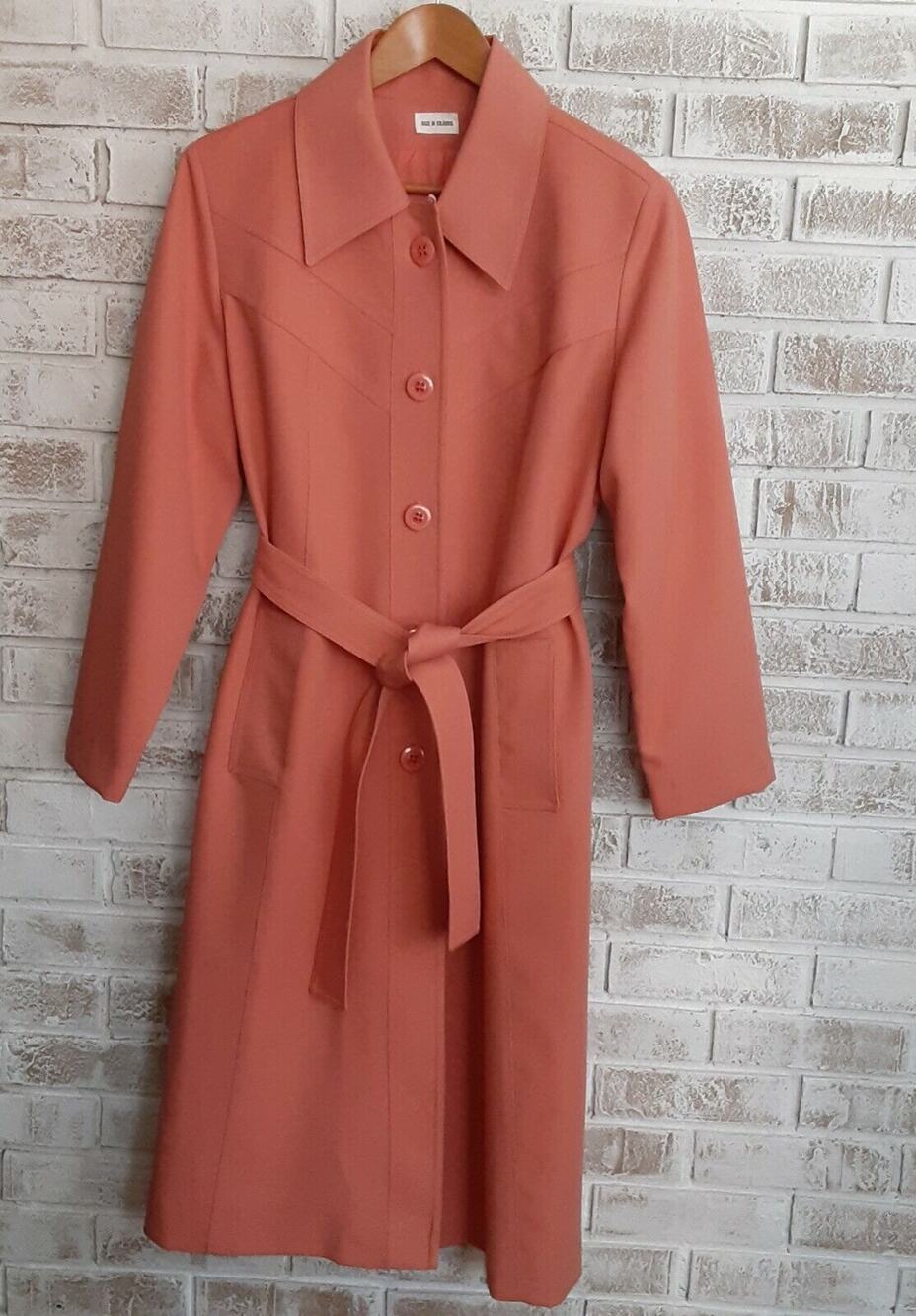 Vintage Hand Tailored Dress Trench Coat Salmon Career Retro